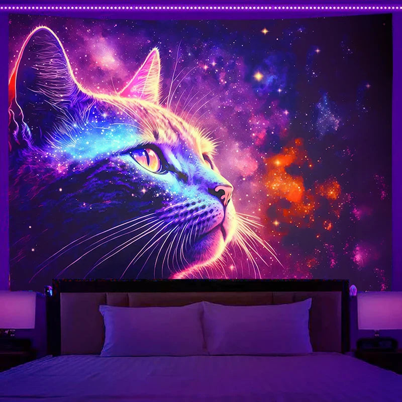 Axyaa Fantasy Starry Sky Cat Tapestry for Home Bedroom Hippie Decor