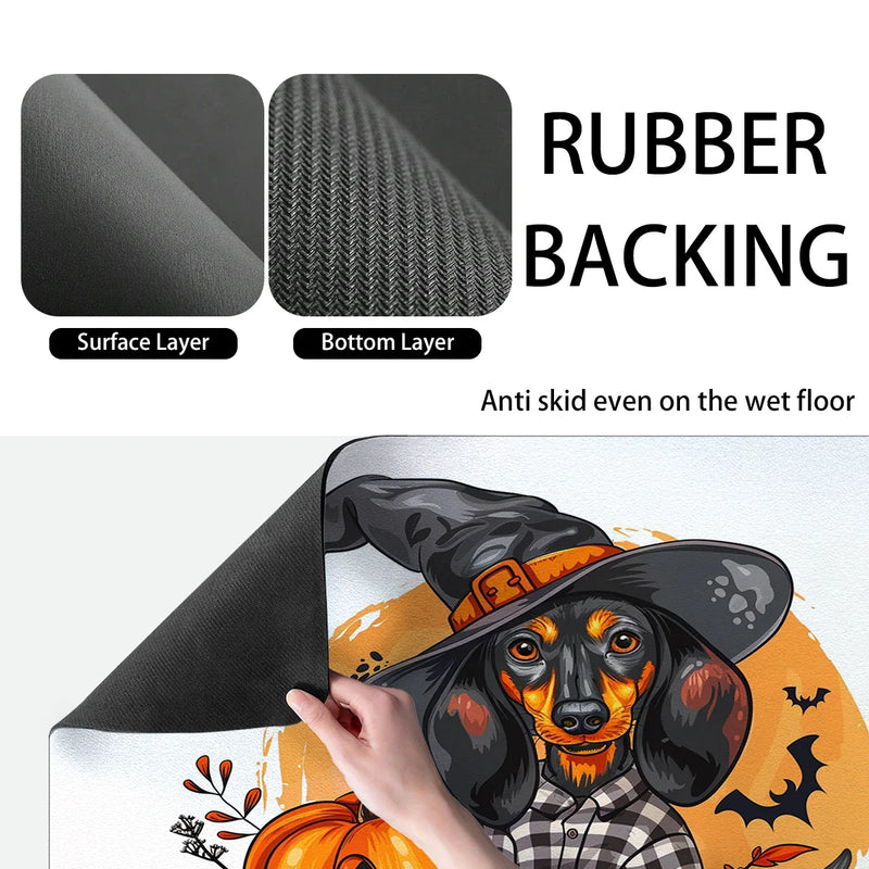 Axyaa Halloween Pumpkin Dog Branch Bat Drying Mat Non-Slip Absorbent Placemat