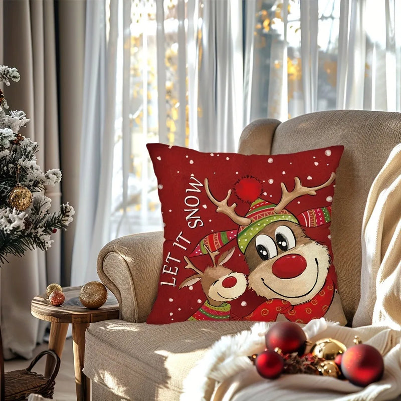 Fawn Christmas Tree Red Pillow Cover 45x45cm Axyaa Branded Home Decoration
