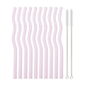 Axyaa Wavy Glass Straws 10 Pack + 2 Cleaning Brushes - Transparent 7.8 in • Eco-Friendly