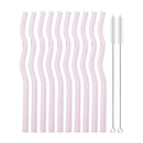 Axyaa Wavy Glass Straws 10 Pack + 2 Cleaning Brushes - Transparent 7.8 in • Eco-Friendly