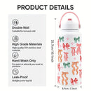 Axyaa Insulated Water Bottle Cute Bow Thermal Stainless Steel Straw Thermos with Handle