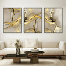 Axyaa Beige Golden Marble Abstract Wall Art Posters Luxury Canvas Print