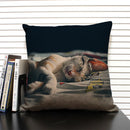 Axyaa Dog & Cat Pattern Linen Cushion Cover for Living Room Decor