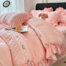 Korean Princess Style Lace Ruffles Wedding Bedding Set by Axyaa