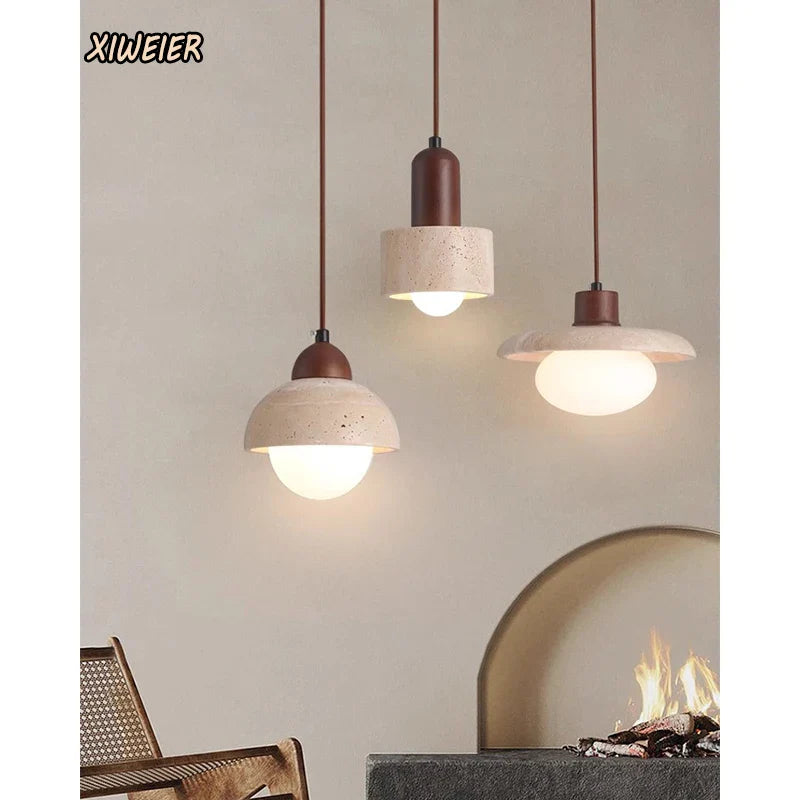 Axyaa Retro Yellow Travertine Stone Pendant Lamp for Bedroom and Restaurant