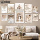 Axyaa Beige Flower Mosque Canvas Print Wall Art - Bohemian Decor for Modern Living