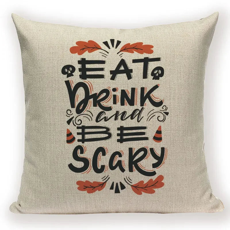 Axyaa Halloween Cushion Cover - Spooky Decorative Pillowcase with Pumpkin, Ghosts & Flying Carpet