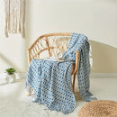 Axyaa Vintage Tassel Blue Plaid Blanket Throw Bedspread Sofa Cover