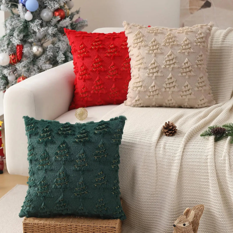 Luxurious Christmas Tree Embroidered Pillow Covers by Axyaa