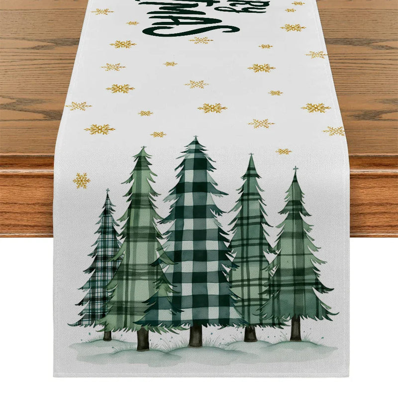 Axyaa Christmas Tree Gold Snowflake Table Runner for Farmhouse Holiday Party