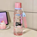 Axyaa Cartoon Plastic Water Bottle With Straw: Large Capacity Portable Sports Cup