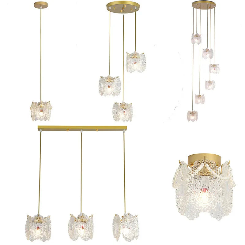 Axyaa Carved Glass Pearl Chandelier for Dining Room, Living Room, Bedroom, Study, Balcony