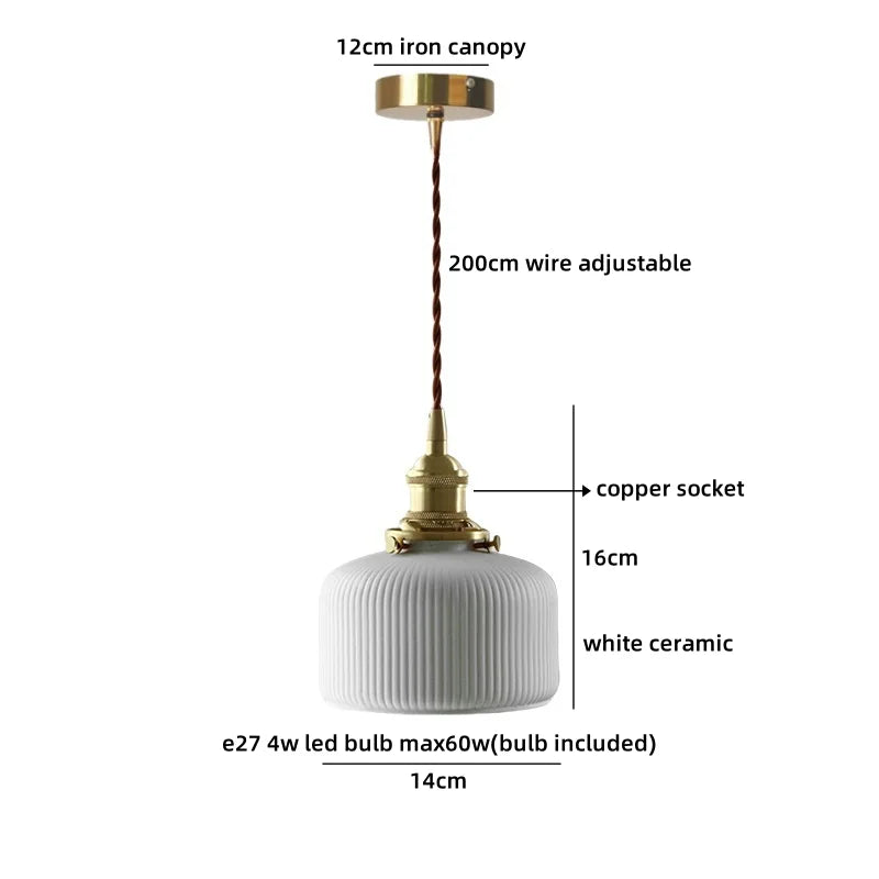 Axyaa White Ceramic LED Pendant Chandelier - Japanese Style Hanging Light