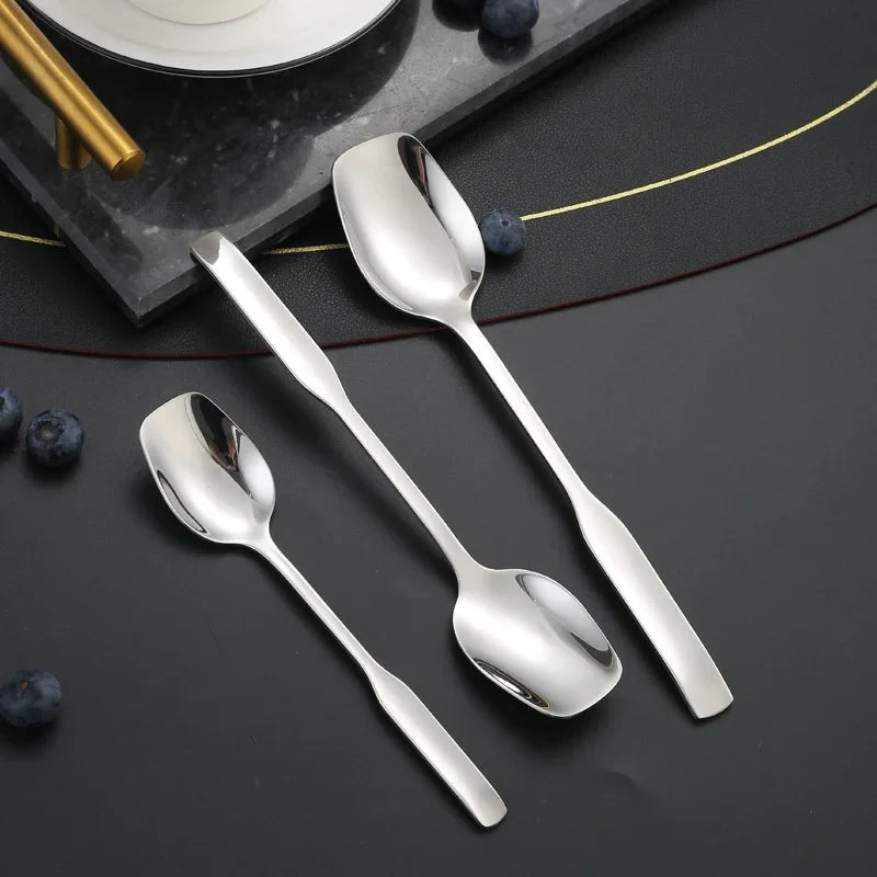 Axyaa Stainless Steel Long Handle Square Spoon Set for Dining and Desserts