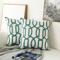 Axyaa Grey Blue/White Geometric Floral Embroidered Cushion Cover 45x45cm