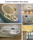 Axyaa Modern Gold Brushed Round Rings LED Ceiling Chandelier for Living Room