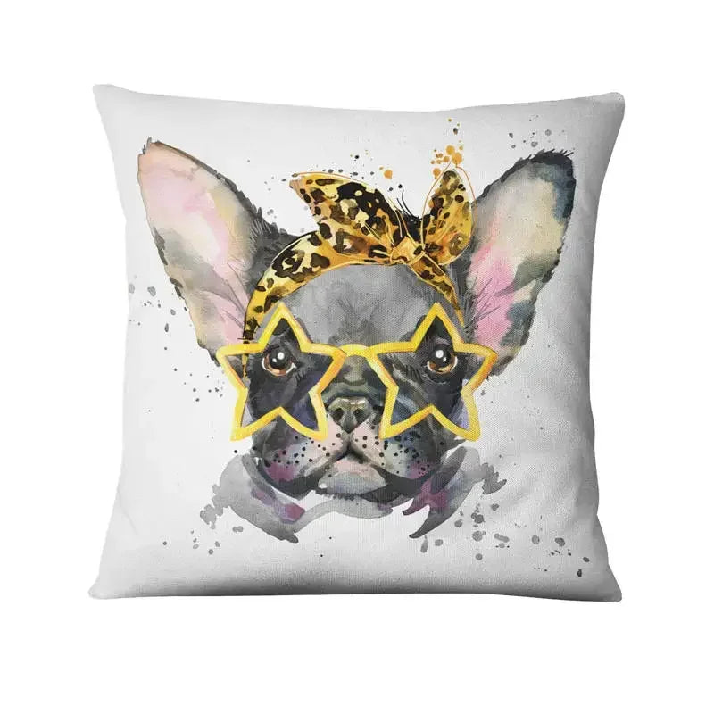 Axyaa French Bulldog Gift Cushion: Decorative Sofa Throw Pillow with American Cartoon Pet Print