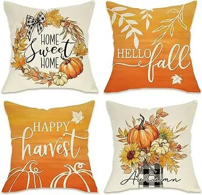 Axyaa Buffalo Check Print Linen Pillow Cover 45x45 for Fall Thanksgiving Decor