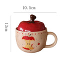 Axyaa Apple Ceramic Mug with Lid, Spoon - 400ml Capacity
