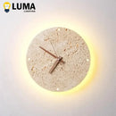Axyaa Luma Yellow Travertine Wall Light Clock, Round Natural Stone for Home Decor