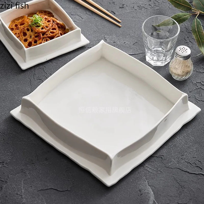 Axya White Ceramic Square Dining Plate for Molecular Cooking and Specialty Tableware