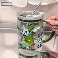 Axyaa Large Glass Measuring Cup with Lid and Handle - Clear Scale Multifunction Mug
