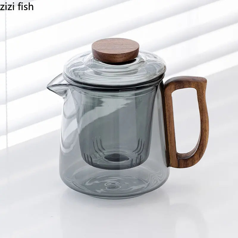 Axya Walnut Wood Glass Teapot Set Transparent Teacup Kungfu Tea Ceremony Set
