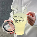 Axyaa 1000ml Glass Cup with Lid and Straw - Aesthetic Drink Bottle