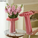 Axyaa Lotus Leaf Edge Pink Glass Vase - Decorative Art Flower Vessel