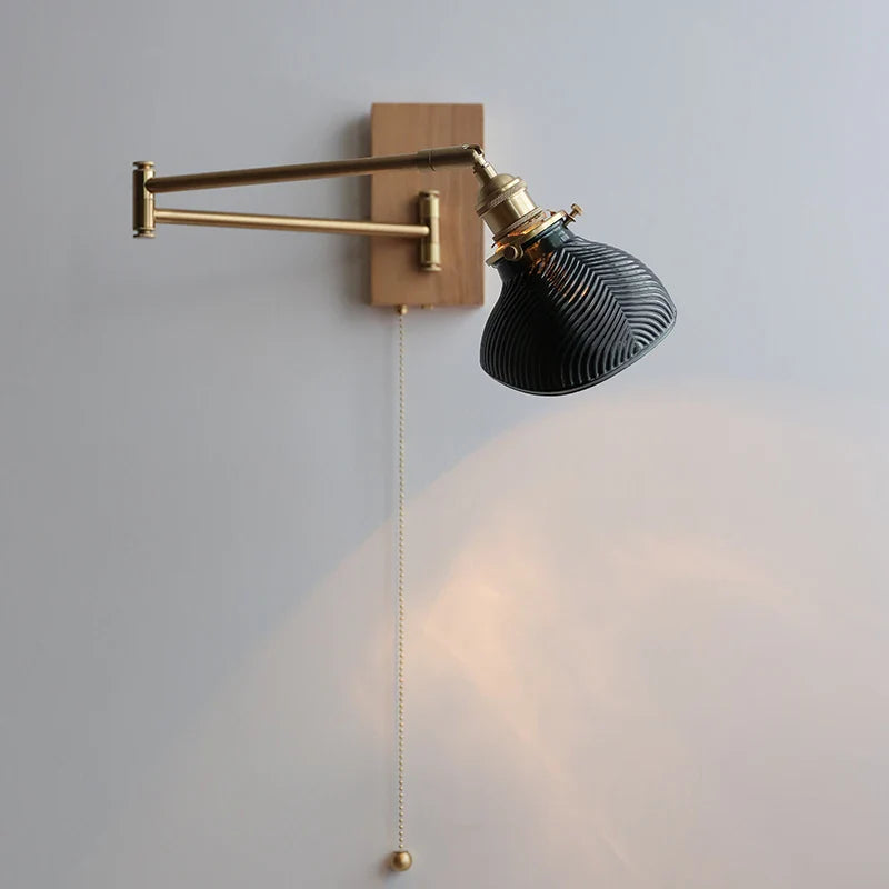 Axyaa Clear Glass Copper LED Wall Lights with Pull Chain Switch for Bedroom and Living Room
