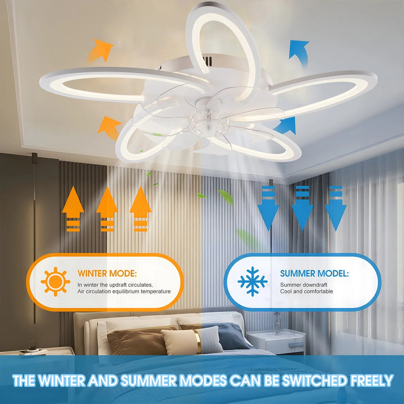 Axyaa 6-Speed Silent Ceiling Fan & Light Chandelier, Dimmable LED for Home Decor