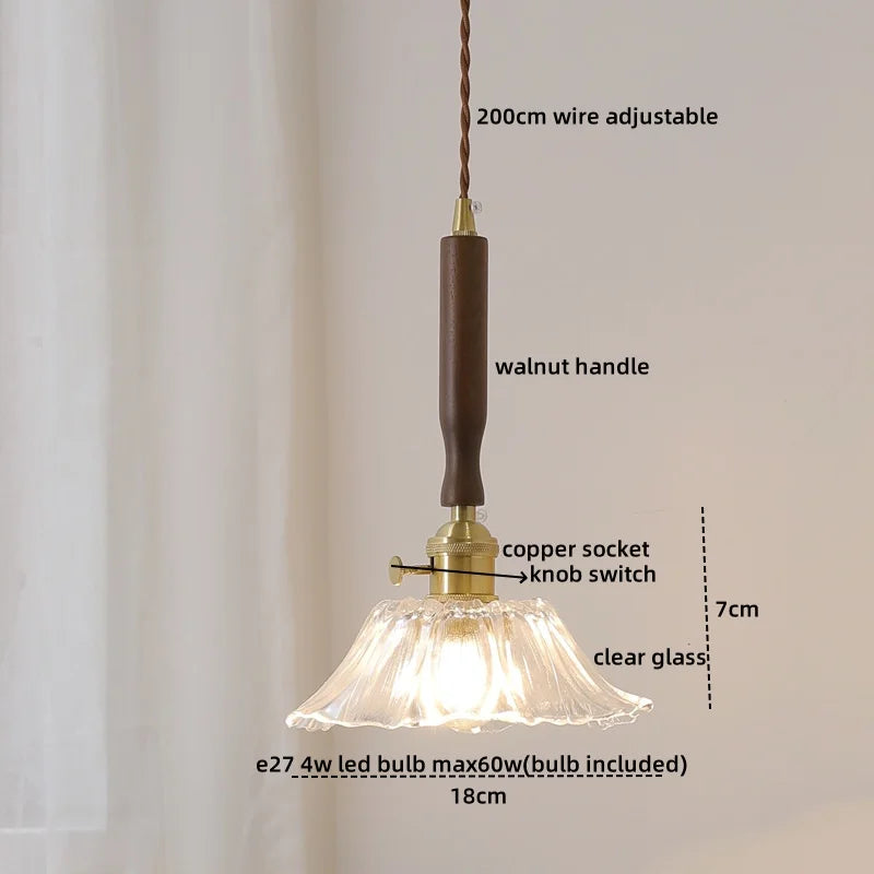 Axyaa Nordic LED Pendant Lights Glass Walnut Copper Hanging Lamp