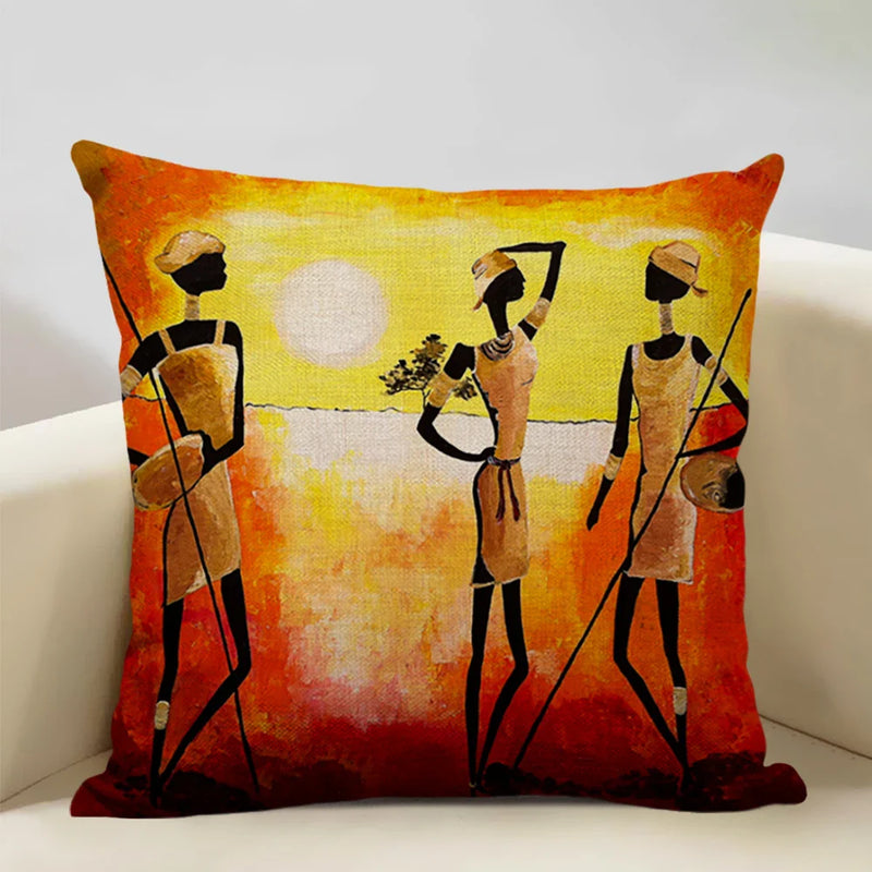 Axyaa African Oil Painting Sofa Pillow Case - Unique Living Room Decor