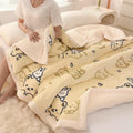 Axyaa Bear Printed Coral Fleece Winter Blanket - Double-layer Milk Velvet