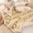 Axyaa Bear Printed Coral Fleece Winter Blanket - Double-layer Milk Velvet