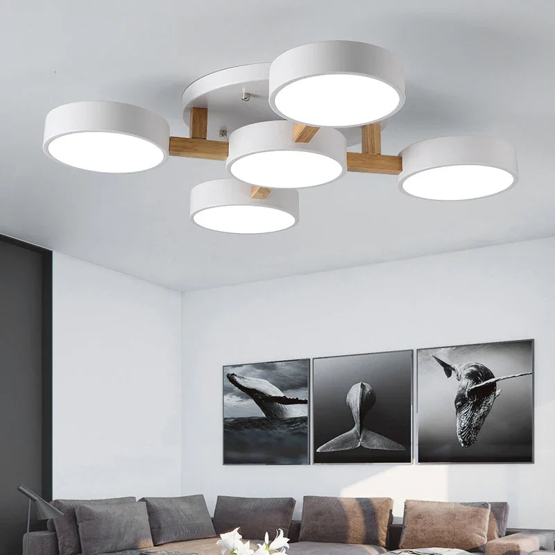 Axyaa Nordic Macaron Chandelier Modern Wood Art LED Ceiling Lamp
