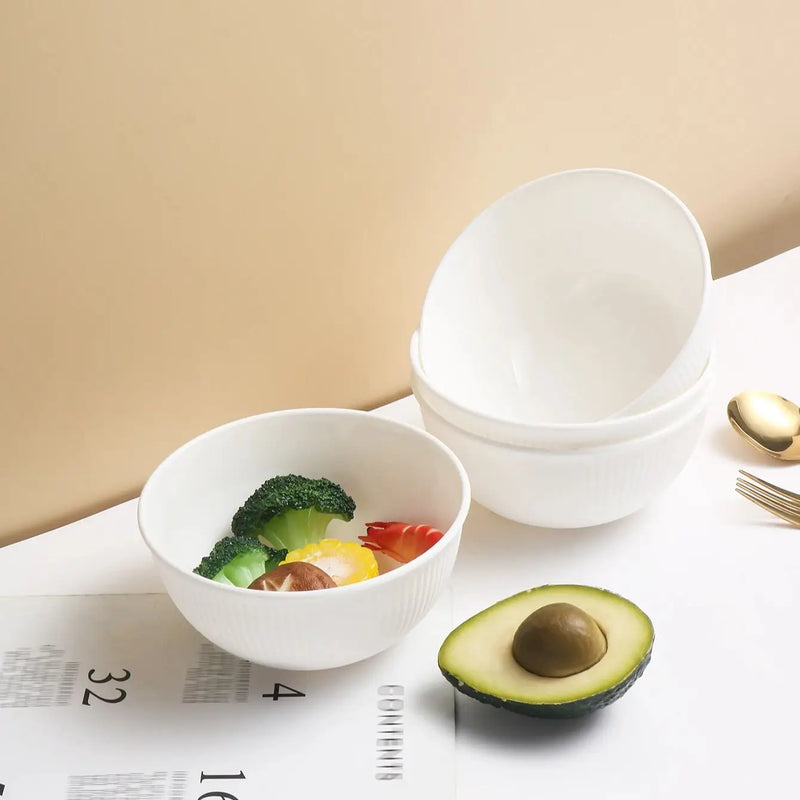 Axyaa White Vertical Grain Bowl Set - 8pcs Reusable Plastic Meal Bowls