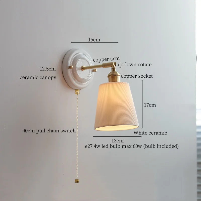 Axyaa White Glass LED Wall Light with Pull Chain Switch for Bedroom, Living Room, or Stairway