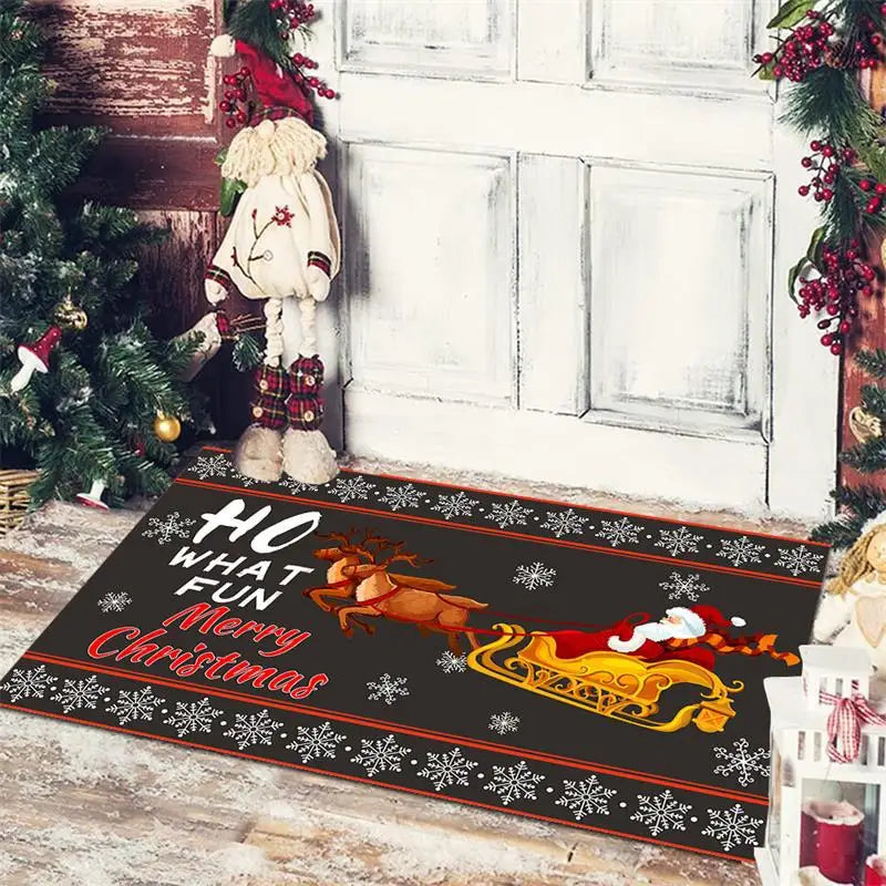 Axyaa Christmas Welcome Mat with Santa Snowman Car Print