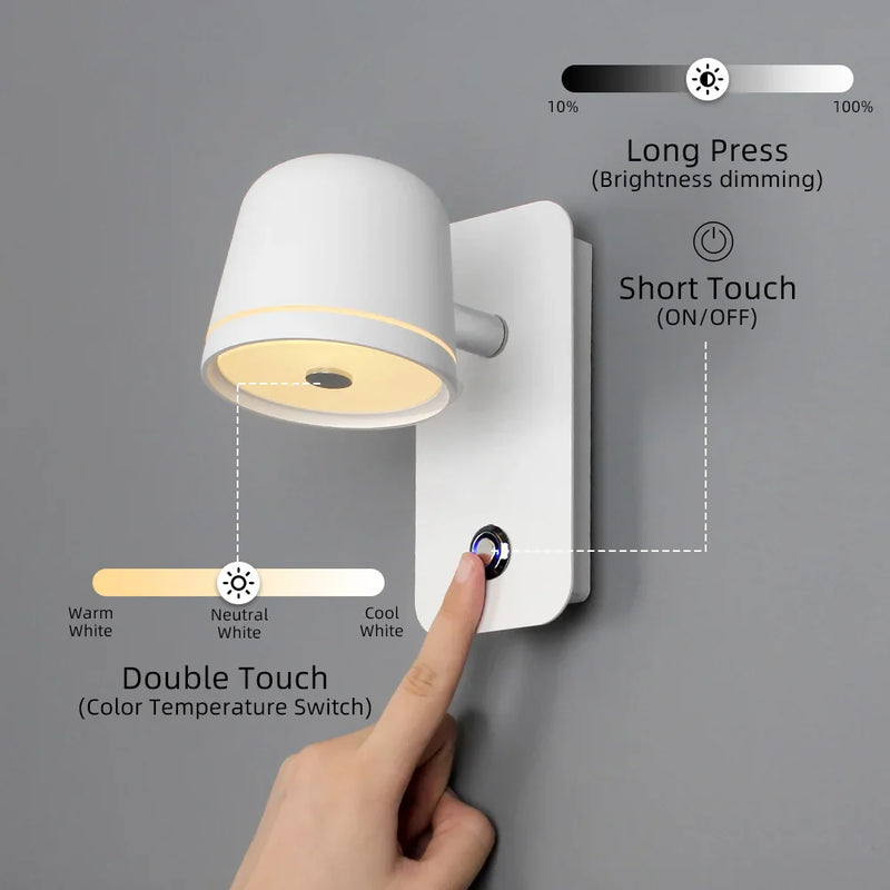 Axyaa Dimmable LED Wall Sconce with 3-CCT Rotation, On/Off Switch & Adjustable Brightness