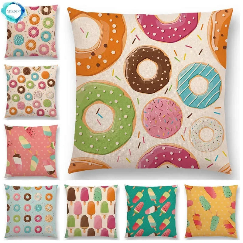 Axyaa Chocolate Candy Donuts Ice Cream Cushion Cover Party Throw Pillow Case