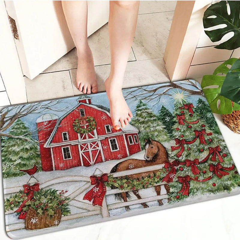 Axyaa Christmas Decoration Door Mat Non-Slip Floor Carpet for Home