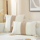 Axyaa Linen Stripe Diamond Woven Cushion Cover with Tassels, 45x45cm