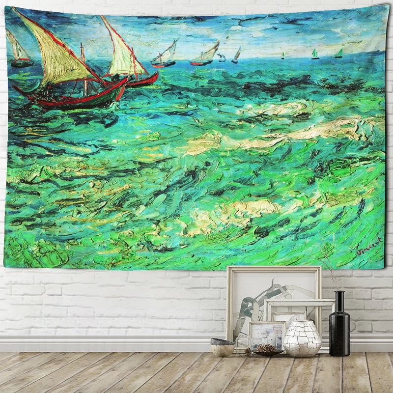 Axyaa Wheat Field Cypress Tapestry Van Gogh Scene Wall Decoration