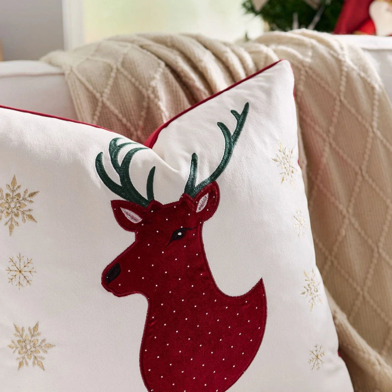 Axyaa Christmas Embroidered Pillow Cover Trees Deer Snowflakes 45x45cm 30x50cm