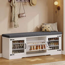 Axyaa Rustic Storage Bench with Lift Top Drawers, Cushioned Seat, Shoe Rack