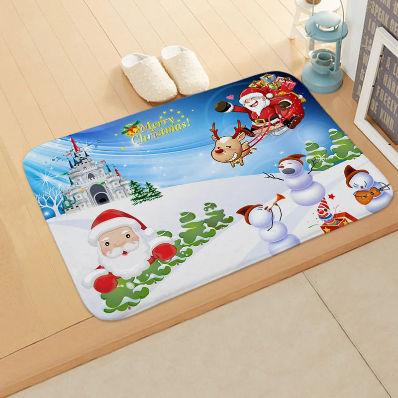 Axyaa Christmas Santa Elk Door Mat - Home Kitchen Bathroom Non-Slip Carpet
