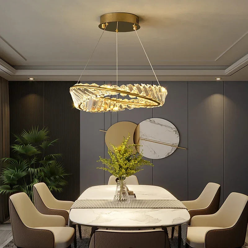 Axyaa Crystal LED Pendant Chandelier for Living and Bedroom, Modern Luxury Gold Lighting