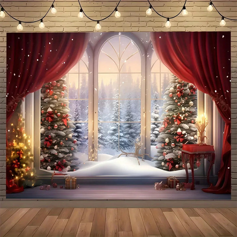 Axyaa Christmas Tree Snow Scene Tapestry for Home Outdoor Party Decoration